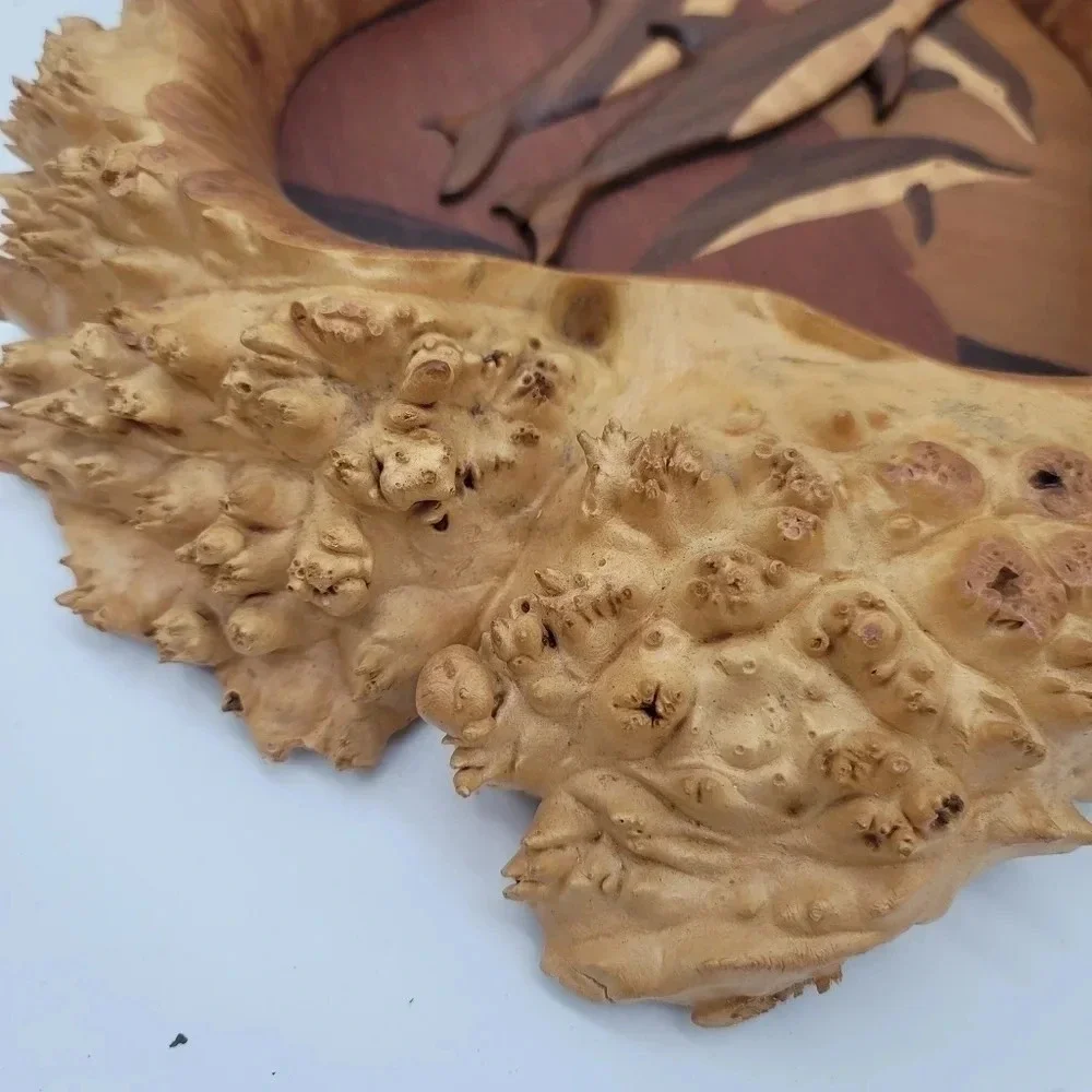 Dolphins In Burl Scott Leech Wooden Sculpture Mosiac Natural Signed 14